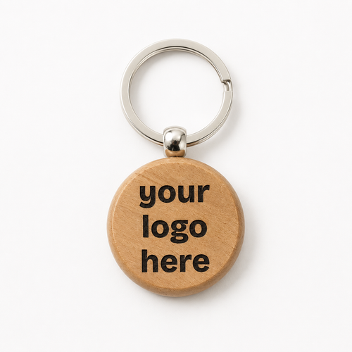 Ronde houten sleutelhanger met eigen logo